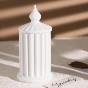 Molde pilar estriado com tampa recipiente velas