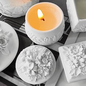 Molde recipiente para velas com tampa porta-joias floral