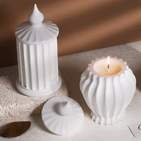Molde recipiente estriado con tapa para velas Molde recipiente estriado con tapa para velas