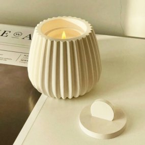 Molde recipiente para velas con tapa maceta estriada Molde recipiente para velas con tapa maceta estriada