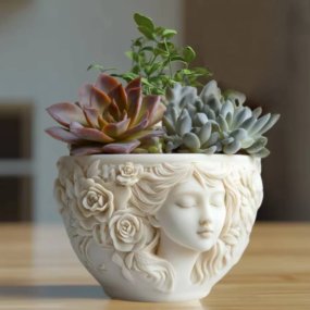 Molde de vaso com rosto floral