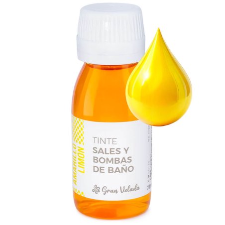 Tinte amarillo limón sales y bombas de baño con gota ejemplo