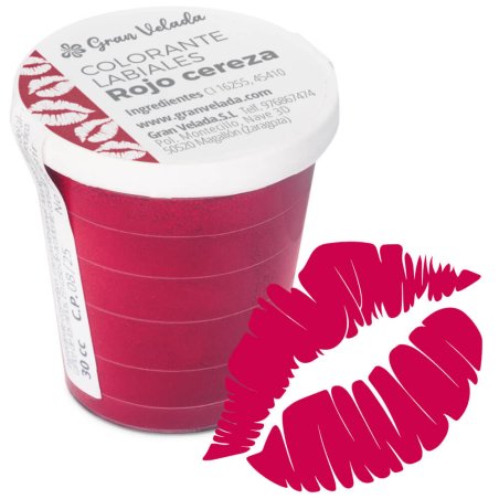 Colorante labiales rojo cereza con ejemplo labios