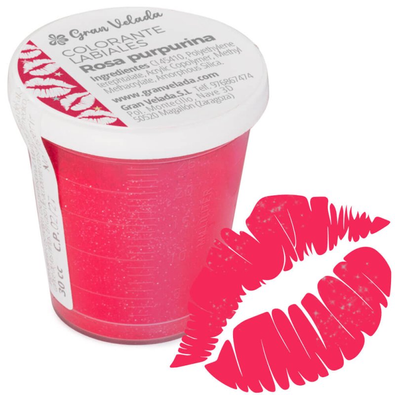 Colorante labiales guinda purpurina con ejemplo labios