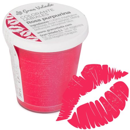 Colorante labiales guinda purpurina con ejemplo labios