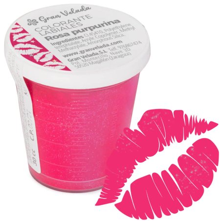 Colorante labiales rosa purpurina con ejemplo labios