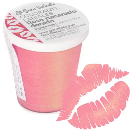 Colorante labiales rosa nacarado dorado con ejemplo labios