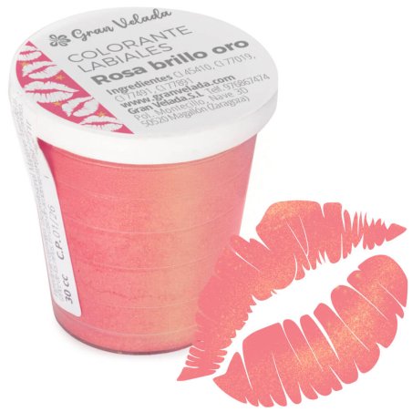 Colorante labiales rosa brillo oro con ejemplo labios
