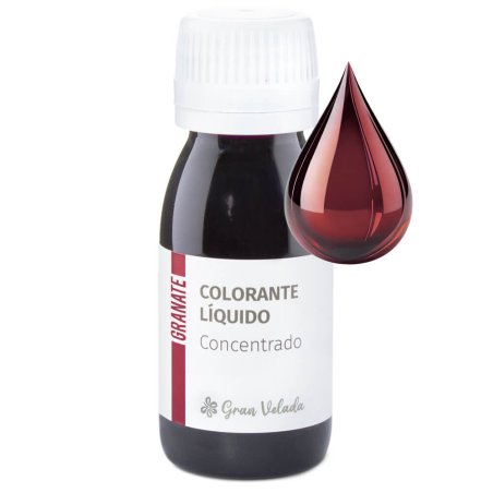 Colorante concentrado líquido granate con muestra gota