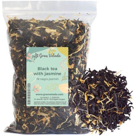 Envase té negro jazmín con muestra