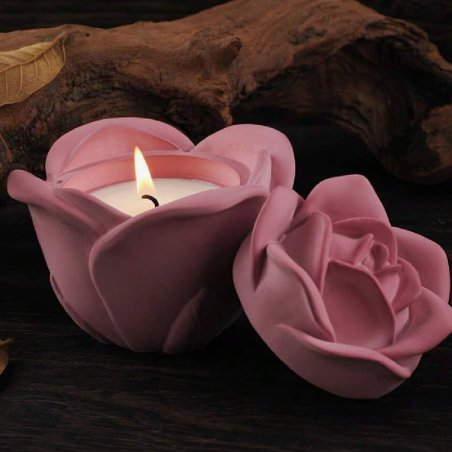 Molde recipiente para velas en forma de rosa con tapa