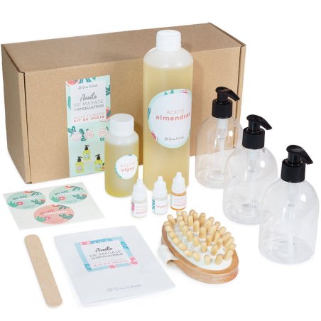 Contenido del kit para hacer aceite de masaje anticelulítico