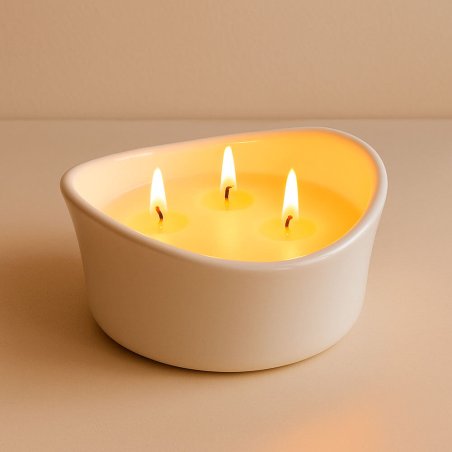 Recipiente de cerámica para hacer vela de tres mechas