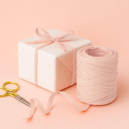 Cinta de rafia rosa bebé para envolver regalos
