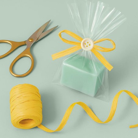 Cinta de rafia amarillo limón para decorar bolsas de regalo