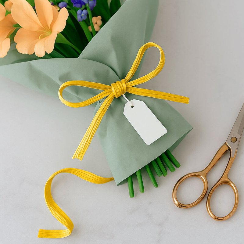 Cinta de rafia amarillo limón para hacer ramos de flores