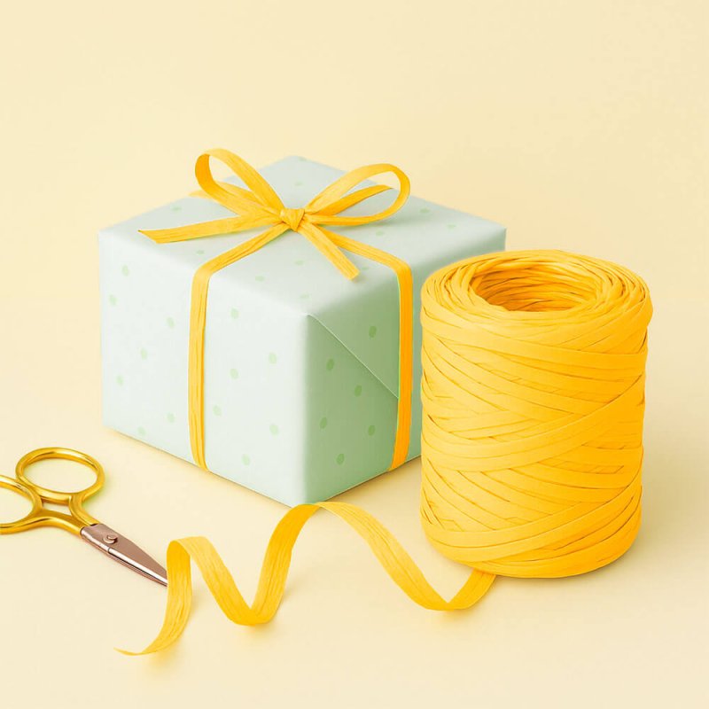 Cinta de rafia amarillo limón para envolver regalos