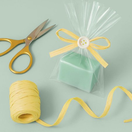 Cinta de rafia amarillo pastel para decorar bolsas de regalo