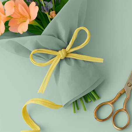 Cinta de rafia amarillo pastel para ramos de flores