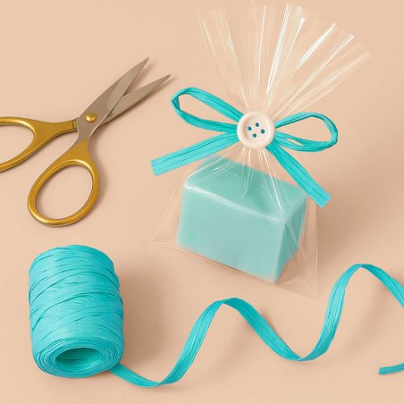 Cinta de rafia turquesa para decorar bolsas