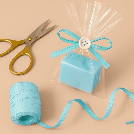 Cinta de rafia azul celeste para decorar bolsas de regalo