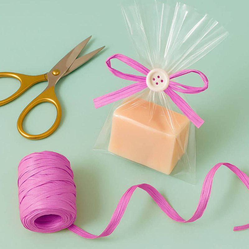 Cinta de rafia magenta para decorar bolsas de regalo