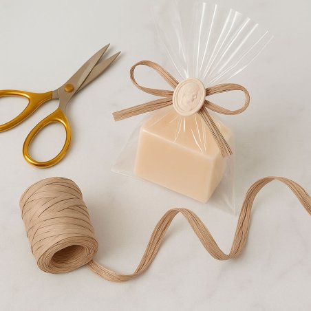 Cinta de rafia marrón caramelo para decorar bolsas de regalo