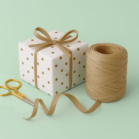 Cinta de rafia marrón caramelo para envolver regalos