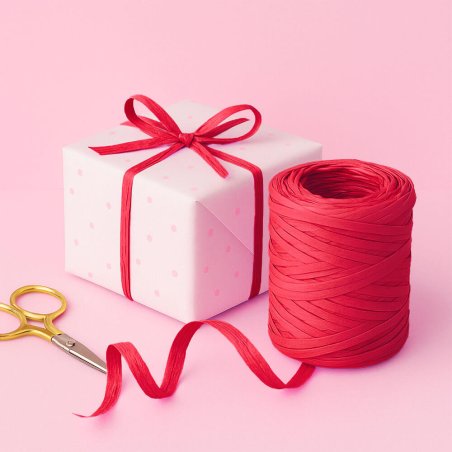 Cinta de rafia rojo cereza para envolver regalos
