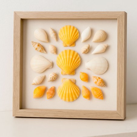 Cuadro hecho con caracolas pecten vexillium orange 4-5 cm