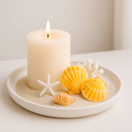 Vela decorada con caracolas pecten vexillium orange 4-5 cm