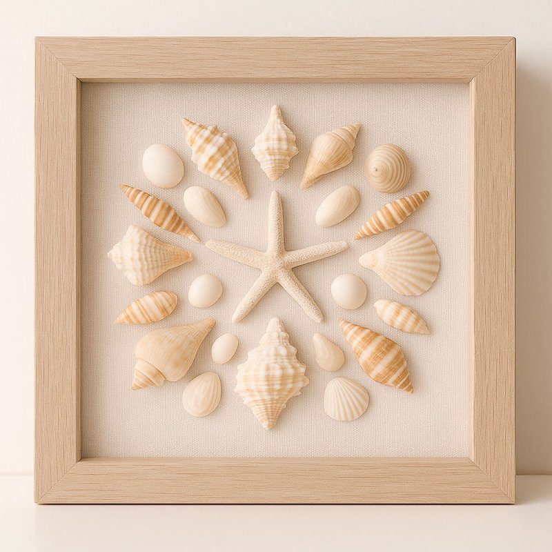 Cuadro decorativo hecho con caracolas bursa rana