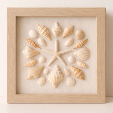 Cuadro decorativo hecho con caracolas bursa rana