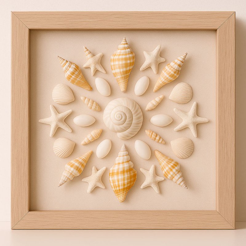Cuadro decorativo hecho con caracolas strombus vitatus