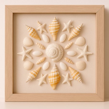 Cuadro decorativo hecho con caracolas strombus vitatus