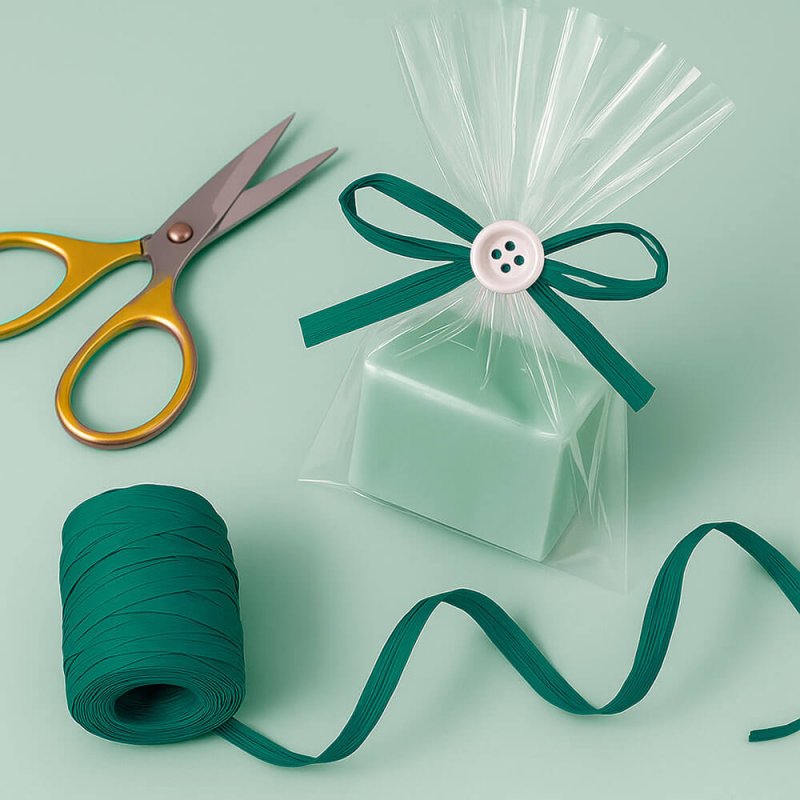 Cinta de rafia verde pino para decorar bolsas de regalo