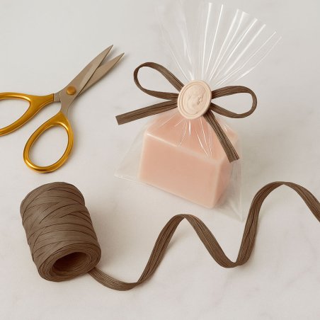 Cinta de rafia marrón chocolate para decorar bolsas de regalo