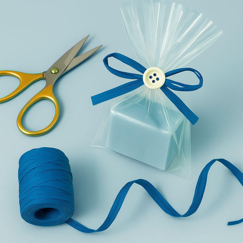 Cinta de rafia azul francia para decorar bolsas de regalo
