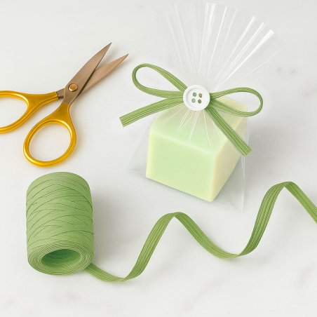 Cinta de rafia verde militar para decorar bolsas de regalos