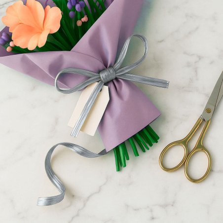 Cinta de rafia metalizada plata para ramos de flores