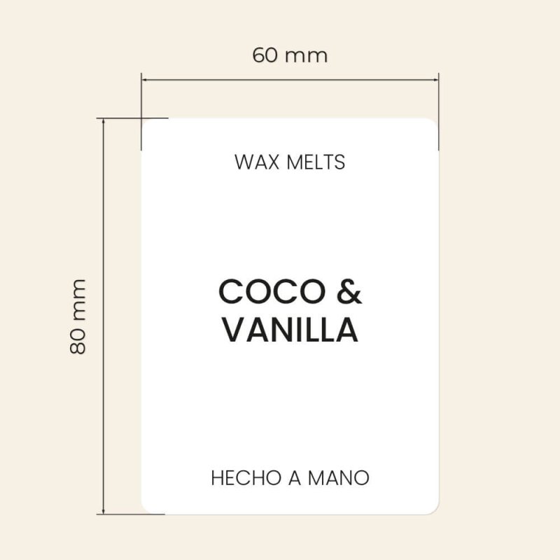 Medidas pegatinas minimalistas personalizables para wax melts