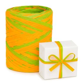Fita de rafia bicolor pistache-laranja