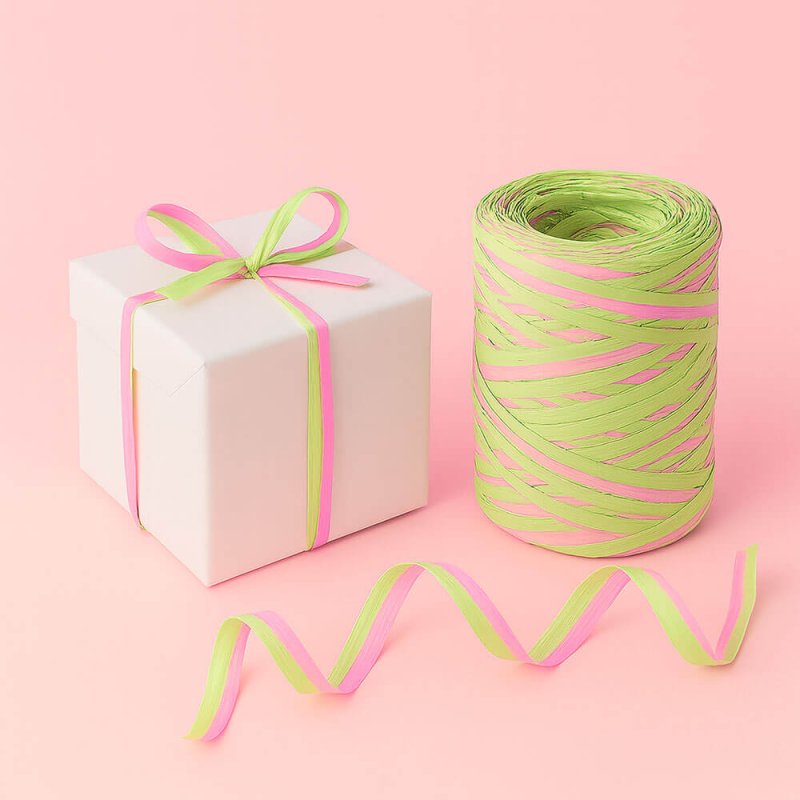 Cinta de rafia bicolor rosa-pistacho para envolver regalos