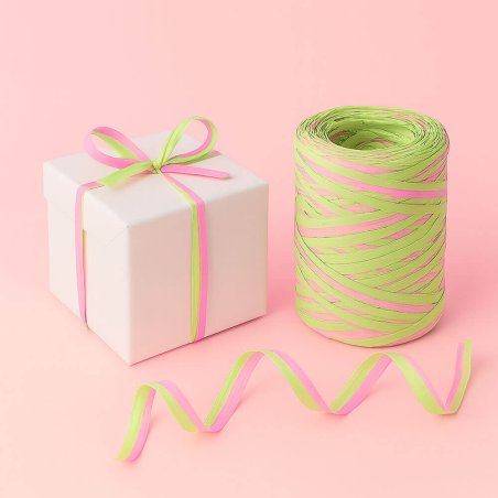 Cinta de rafia bicolor rosa-pistacho para envolver regalos