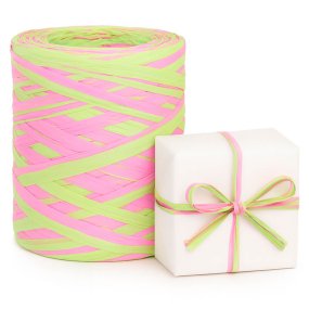 Ruban de raphia bicolore rose-pistache Ruban de raphia bicolore rose-pistache