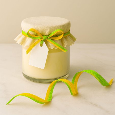 Cinta de rafia bicolor amarillo-pistacho para decorar regalos