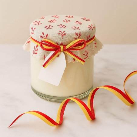 Cinta de rafia bicolor amarillo-rojo para decorar regalos
