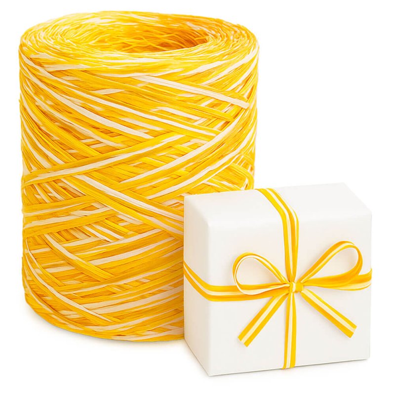 Cinta de rafia tricolor mostaza-amarillo-blanco