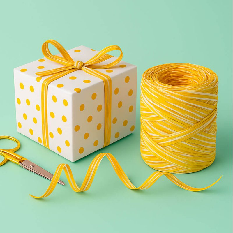 Cinta de rafia tricolor mostaza-amarillo-blanco para envolver regalos