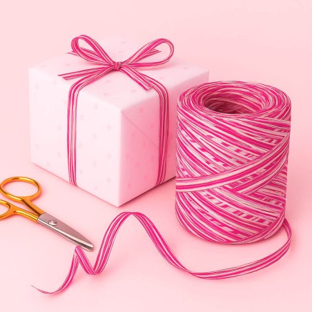 Cinta de rafia tricolor fucsia-blanco-rosa para envolver regalos